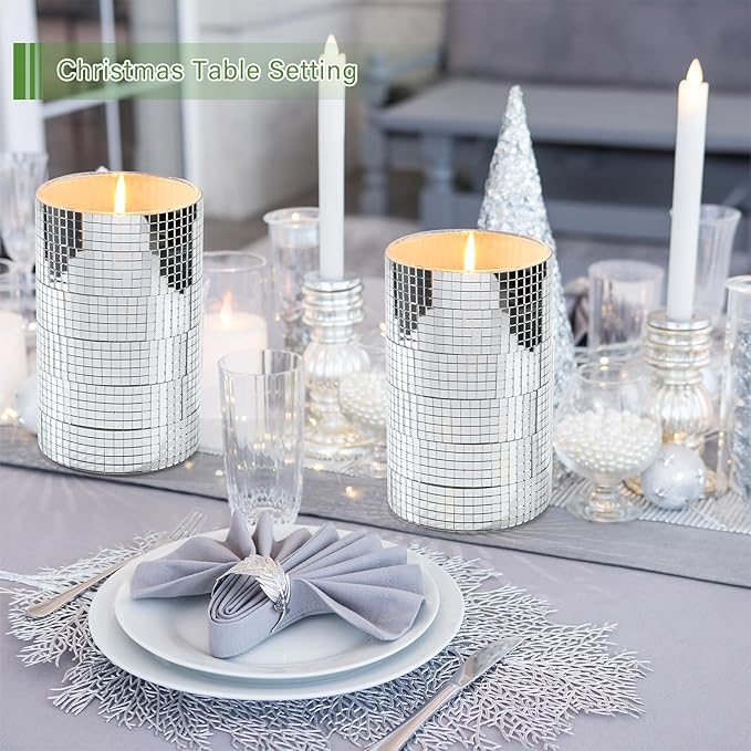 Hushee 6 Pcs 6 Pcs Disco Ball Vase Disco Planter Cylinder Glass Vase Mirror Tiles Modern Planter Pot Candle Holder for Wedding Centerpieces Birthday Party Gift Bedroom Decoration (6'')