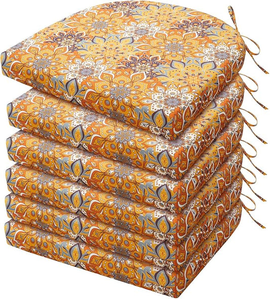 HARBOREST Outdoor Chair Cushions Set of 6, Water Resistant Patio Chair Cushions with Ties, Outdoor Seat Cushions for Patio Furniture, 17"x16"x2", Blooming