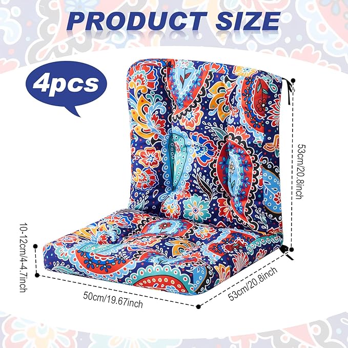 Hoteam 4 Set Outdoor Deep Seat Patio Chair Cushions Waterproof Patio Cushions Set 20 x 42 Inch for Furniture Replacement Removable Seat and Back(Red Paisley Pattern)