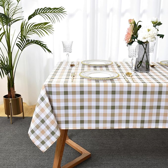 Waterproof Plaid Tablecloth Fabric - Square 58x58 Inch Classic Gingham Checker Table Cloth for Indoor/Outdoor Use - Buffalo Table Cover for Picnics, BBQs, and Parties