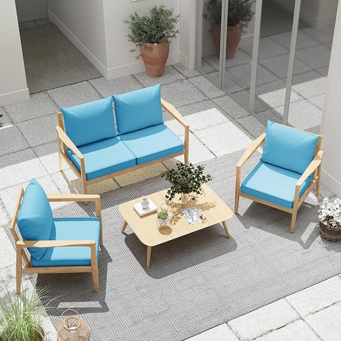 Outdoor Chair Cushions Set of 4, 24 x 24 Inch Patio Furniture Cushions with Splash-Proof Covers, Outdoor Cushions for Patio Furniture Replacement, Grey