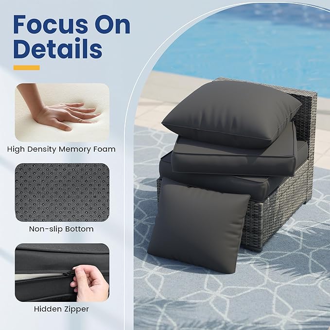 UDPATIO Outdoor Cushions for Patio Furniture, 4'' Replacement Cushions for Outdoor Furniture, Set of 4 Water-Resistant Outdoor Sectional Cushions for Sofa Couch Chair (Black)