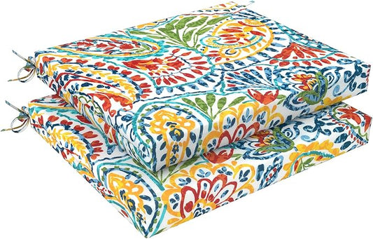 LVTXIII Outdoor Chair Cushions, Fade-Resistant Patio Furniture Cushions Outdoor Square Chair Pads with Ties for Dining Chairs and Garden Furniture Decoration, 18.5"x16"x2" Set of 2, Paisley Multi