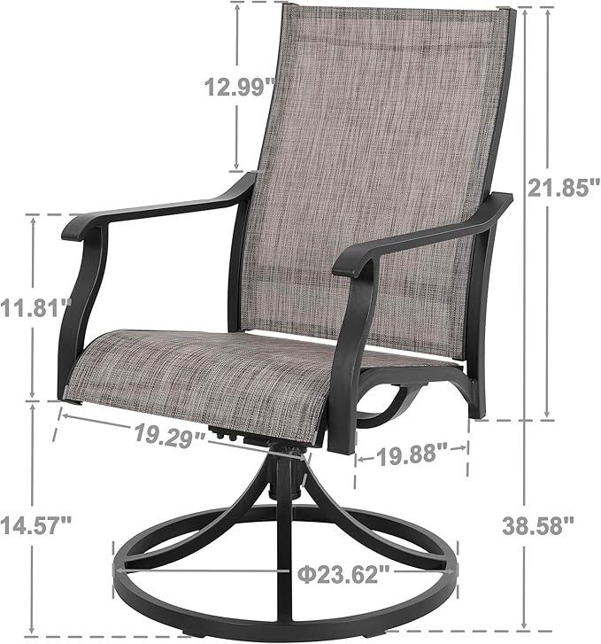 NUU GARDEN Patio Swivel Chair Set of 4, All-Weather Textilene Outdoor Dining Chairs with High Back, Outdoor Dining Chair Set for Lawn Porch Balcony Outside, Grayish Brown