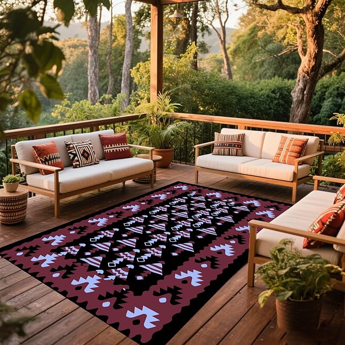 WILDROOTS 5x8 Feet Mushroom Umbrella Plastic Outdoor Rug, Stain Resistant Waterproof Reversible Outdoor Patio Rug, Fade Resistant Camping Rug
