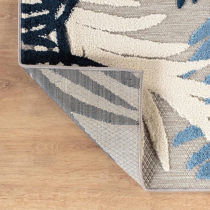 Rugshop Navy Lucca Contemporary Floral Indoor/Outdoor Area Rug Durable Polypropylene, Weather Resistant, Easy to Clean for Backyard, Deck and Outdoor Lounge 8'8" x 12'
