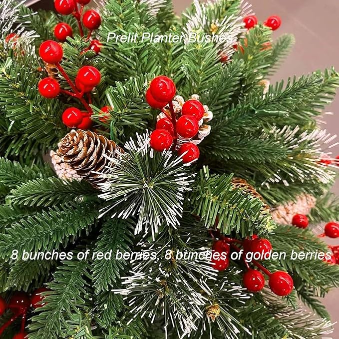 2026 New Christmas Planter Filler,Prelit Planter Bushes,Christmas urn fillers for Outdoor Holiday Planters Decorations,with Tripod Stake LED Lights. (2, White)