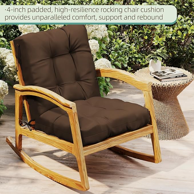 Outdoor Chair Cushion, 42x21x4 Inch Patio Cushions for Dining/Rocking Chairs, High Back Soft Seat Pad with Ties, Indoor Outside Use, Fade-Resistant & Waterproof, Brown