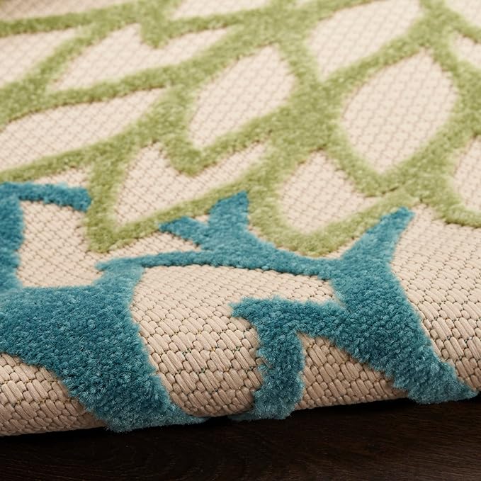 Nourison Home Aloha Indoor/Outdoor Green Multicolor 12' x 15' Area Rug, Easy Cleaning, Non-Shedding, Bed Room, Living Room, Dining Room, Backyard, Patio, Deck (12x15)