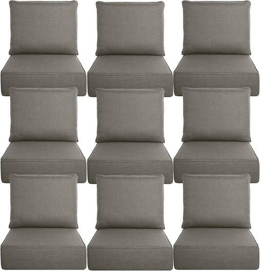 Belord Luxury 6" Thick Outdoor Cushion 9 Set - 22 x24 Inch 28D Sponge Filling Fade-Resistant Chair Cushion, Spill Proof Removable Patio Furniture Replacement Cushion for Sofa Bench Swing - Grey
