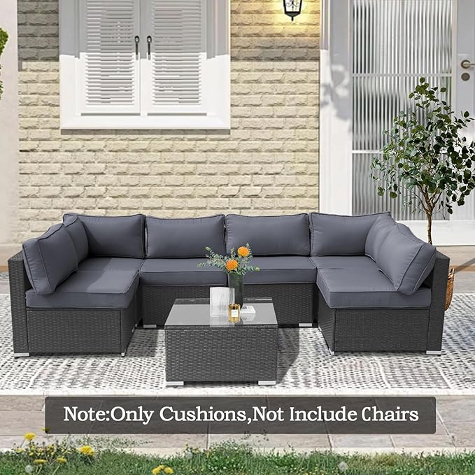 14Piece Outdoor Sofa Cushion Replacement, Patio Furniture Waterproof Cushion with Zippers, fit 6-Seat Outdoor Wicker Rattan Sectional Couch (BlackGrey, 24.8"x24.8"x3.15")