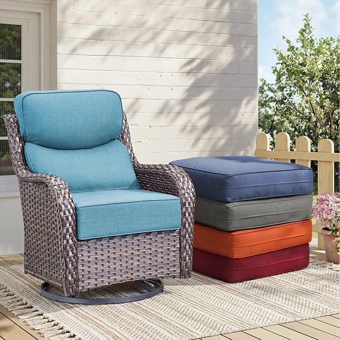 Outdoor Cushion Set for Patio Furniture, UV Resistant, Water Resistant - 6 Inch Thick Dual Layer Back Support Cushions– 24x24 Inch Patio Seat Covers for Chair/Sofa/Couch | Light Blue | 3-Pack |