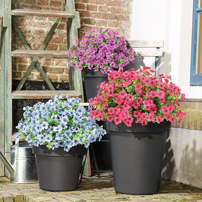 Artificial Flowers Outdoor Faux Plants UV Resistant Fake Patio Flowers Plastic Greenery Plnats Outside Bulk for Spring Garden Hanging Planter Home Vase Decor, 24 Bundles (Rose Red)