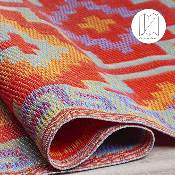 Fab Habitat Outdoor Rug - Waterproof, Fade Resistant, Crease-Free - Premium Recycled Plastic - Vintage Boho Kilim - Large Patio, Deck, Sunroom, Camping, RV - Lhasa - Orange & Violet - 8 x10 ft