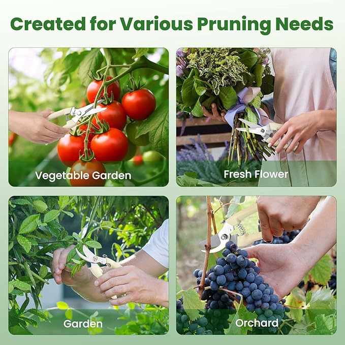 Pruning Shears, 2PACK Sharp Handheld Garden Shears, Stainless Steel Gardening Scissors with Straight & Bypass Blade, Garden Clippers for Flowers, Plants, Fruit Trees - Gardening Gifts for Women & Men