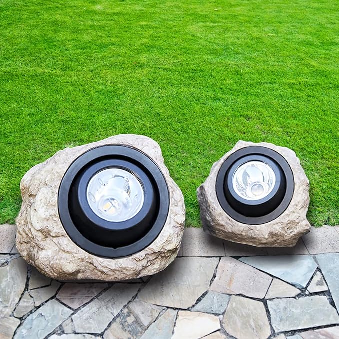 GOODFOEVER Rock Solar Garden Lights, Super Bright Solar Spot Lights, Solar Powered Landscape Lights Outdoor Decorative Waterproof LED Lights for Pathway, Walkway, Yard