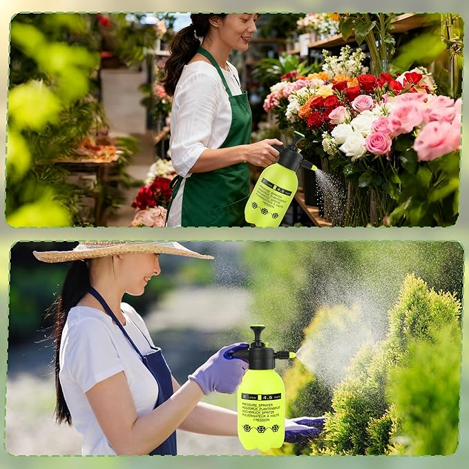 2 Pcs 0.5 Gallon Handheld Pump Sprayer with Adjustable Nozzle and Safety Valve for Watering Plants Home Cleaning and Garden Use Yellow