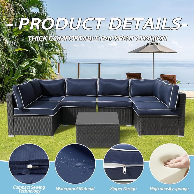 Patio Furniture Cushions,14Pieces Water-Resistant Outdoor Replacement Cushions,Sectional Sofa Cushions for Fits 6-Seats Rattan Wicker Patio Conversation Sets