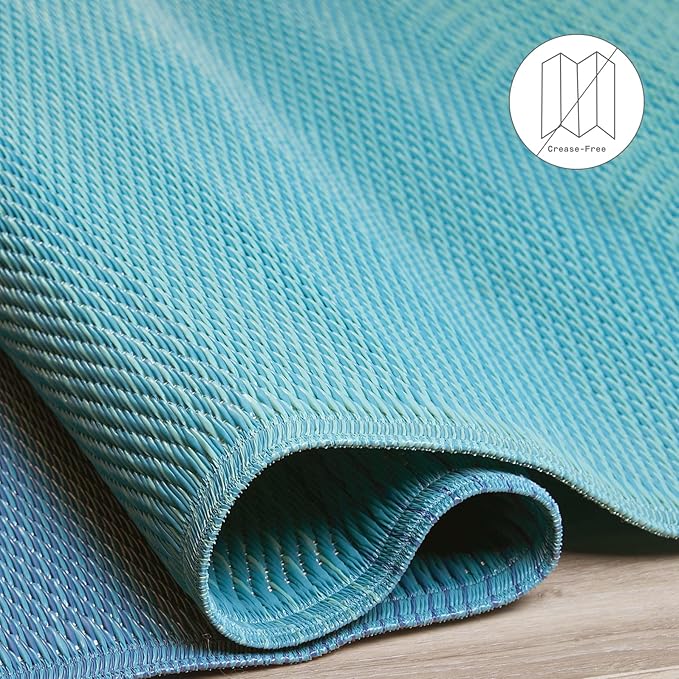 Fab Habitat Ombre Outdoor Rug - Waterproof, Fade Resistant, Crease-Free, Reversible - Premium Recycled Plastic - Patio Porch Balcony Deck - Big Sur Teal - 8x10 ft