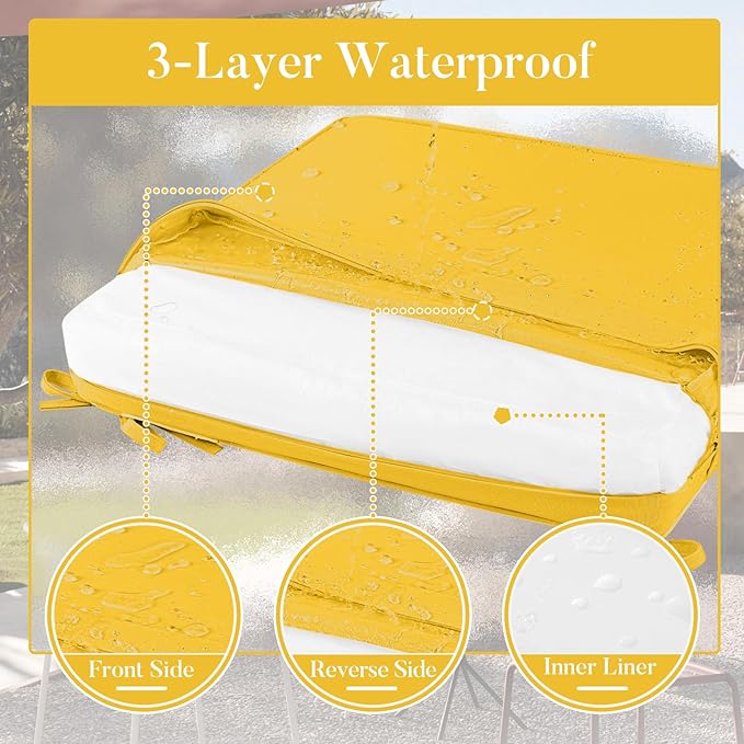 Basic Beyond Outdoor Chair Cushions for Patio Furniture, Waterproof Outdoor Seat Cushions Set of 4 18 x 18, Patio Chair Cushions Set of 4 with Ties and Handle, Yellow