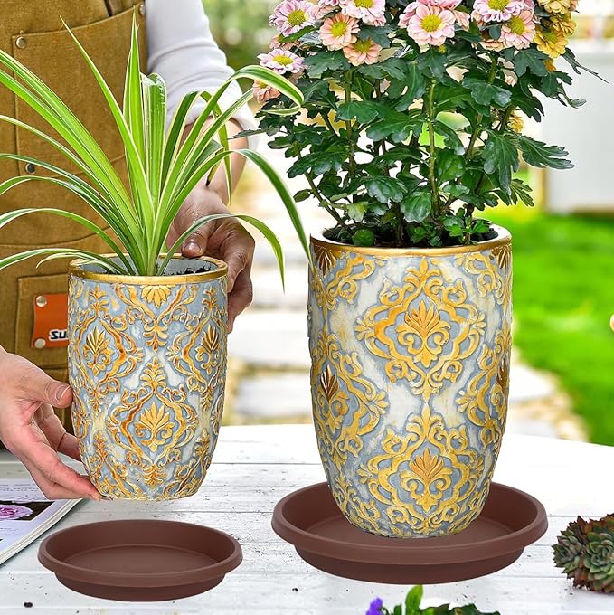 Plastic Plant Saucer Round 10 Inch Pack of 2 Thickened Drip Trays for Indoor Plants and Outdoor Pots