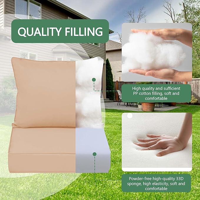 Outdoor Chair Cushions 4 Set, 19 x 19 x 4IN, Patio Deep Seat Cushion for Patio Furniture, Waterproof & Fade Resistant Thick Deep Seating Pads for Outside Wicker Ratten Chair Sofa Couch,Beige