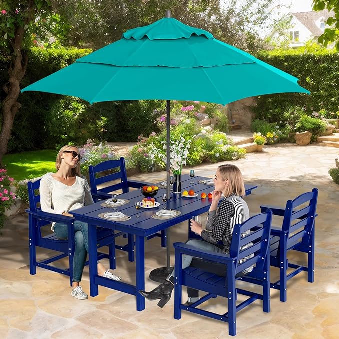 VINGLI Outdoor Patio Dining Chairs, HDPE Plastic Outdoor Patio Chairs All-Weather Durable Garden Seating for Outside, Poolside, Deck, Porch (Navy Blue, 1 PCS)