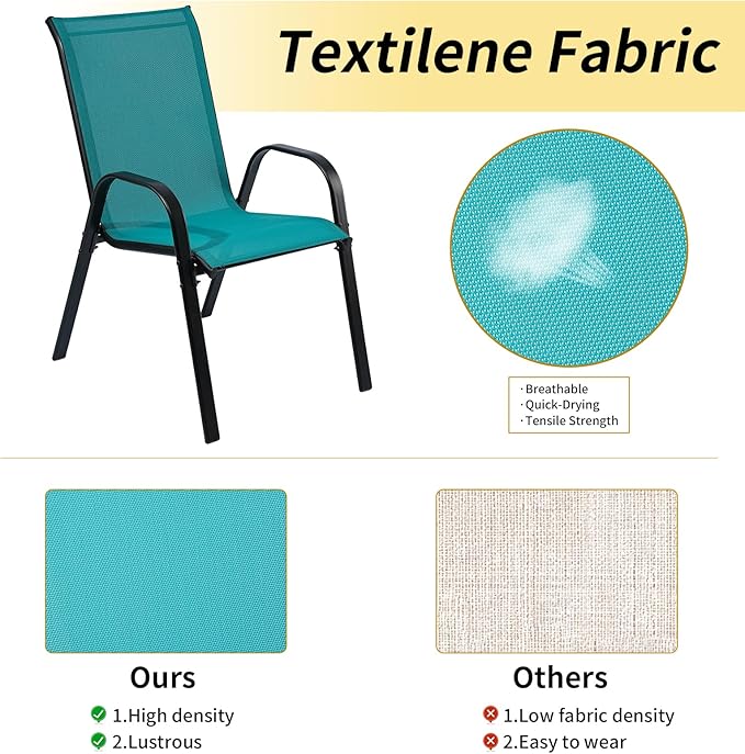 Stackable Outdoor Patio Dining Chairs with Backrest/Armrests for Lawn Garden Balcony Deck Camping-Set of 2 Or 4 (4, Turquoise)