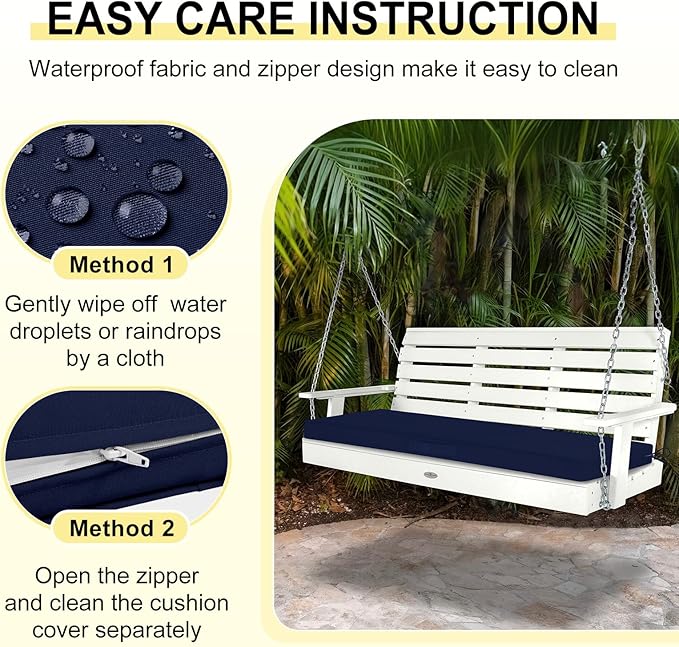 downluxe Outdoor Bench Cushion Waterproof, 48 x 18 Inch Patio Furniture Cushions with Adjustable Ties & Portable Handle, Porch Swing Cushions, Bench Cushions for Outdoor Furniture, Navy