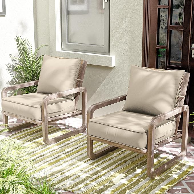 Outdoor Patio Chair Cushions Set 24 L X 24 W X 5 H Waterproof & Fade Resistant Deep Seat and Back Cushions with Removable Covers Outdoor Seat Cushion Set for Chairs and Sofas