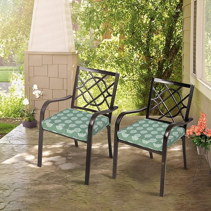 FUNHOME Outdoor Wicker Chair Cushions 18 x 18 x 2.5 Inch, Outdoor Water-Resistant Patio Chair Cushions 2 Packs, Sqaure Chair Pads for Wicker Chair Seat, Fair Green
