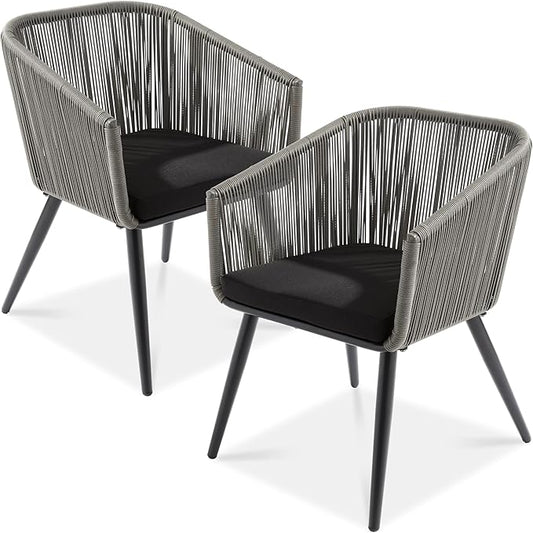 Best Choice Products Set of 2 Patio Dining Chairs, Outdoor Seating for Backyard, Poolside, Balcony w/Woven Wicker Design, 250lb Weight Capacity - Gray/Black