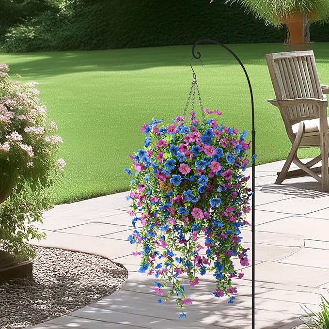 Artificial Hanging Flowers Plants for Outdoor Spring Summer Decoration, 2PCS Faux Silk Daisy UV Resistant Look Real for Outside Home Indoor Planter Porch Garden Yard Decor(Purple Blue)