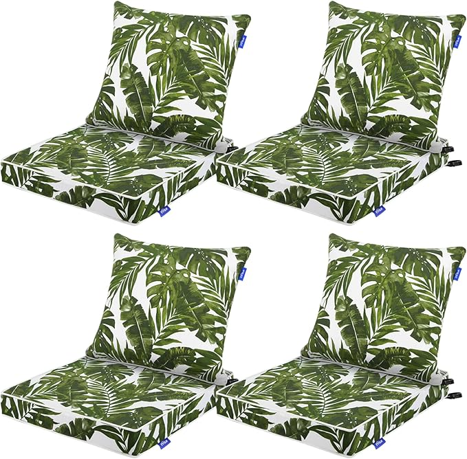 Deep Seat Cushions, Outdoor Cushions, Patio Furniture Cushions, Deep Seat & Back Cushion Patio Cushions for Backyard Couch Sofa Fade Resistant (24x24x4 inches 4 Sets, Green Leaves)