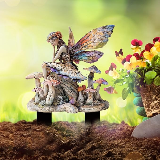 JOYO 11.8''Bohemian Fairy Flower Pot Decoration,Fairy Garden Planter Accessories,2D Acrylic Ground Plug,Fairy Pumpkin Angel Garden Stake for Pot Plants and Garden Yard Lawn Décor (P14)