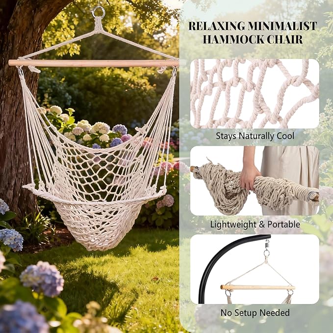 ONCLOUD Portable Hammock Chair - Boho Swing Chair, Macrame Rope Hanging Seat for Indoor, Hammock Seat for Garden, Patio