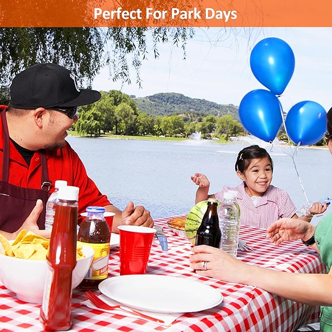 KENOBEE 6ft Picnic Table and Bench Cover, Camping Essentials RV Gear, 72in Waterproof Windproof Outdoor Elastic All Around Tablecloth, Fitted Rectangle Tables and Seats, Red-White Checkered
