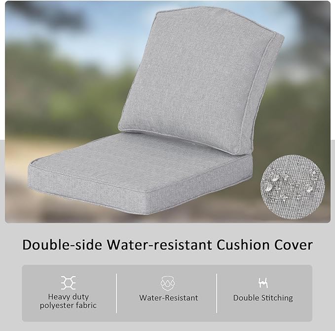 20"x21.5" Outdoor Deep Seat Patio Cushions Set of 1, Outdoor Chair Cushions Bottom Resilient Foam Filling Water-Resistant UV Resistant Weather Resistant with YKK Zippers,Stone Gray