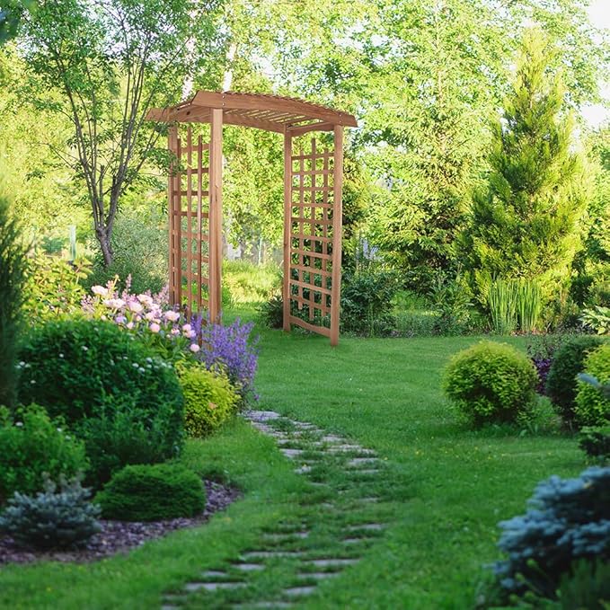 All Things Cedar PA96-Set 6-ft Cedar Garden Pagoda Arbor with Side Planters | Wedding Arch for Ceremony | Wood Trellis for Outdoor & Plant Climbing | Handcrafted (Western Red Cedar)