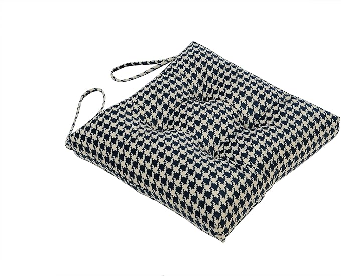2-Pack Outdoor/Indoor Wicker Patio Seat Cushion Pad with Ties - Dining Chair Cushion, 17" x 17" (Blue Houndstooth)