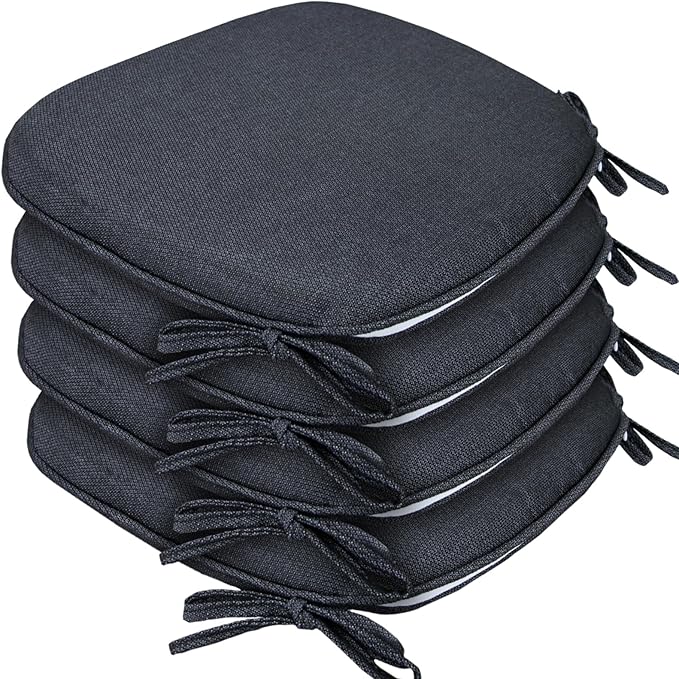 SleepMan Outdoor 17"x16" Chair Cushions with Ties Set of 4, Water Resistant All Weather U-Shape Seat Pads for Patio Garden Furniture Indoor Fade Resistant Patio Cushions (Grey Black)