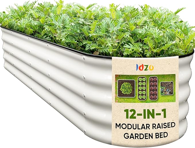 IDZO 8x2x1.4 ft Galvanized Steel Raised Garden Beds Outdoor, 12-in-1 Large Modular Metal Raised Garden Bed with 7 Coating Layers for Vegetables, Herbs, Flower - Ivory
