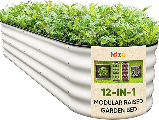 IDZO 8x2x1.4 ft Galvanized Steel Raised Garden Beds Outdoor, 12-in-1 Large Modular Metal Raised Garden Bed with 7 Coating Layers for Vegetables, Herbs, Flower - Ivory