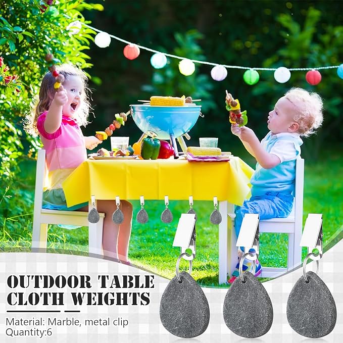 6 Pcs Tablecloth Weights Pendant Teardrop Shape Table Cover Weights with Metal Clips for Outdoor Picnic Garden Patio Party Camping Dinner Table Cover Decoration (Gray)