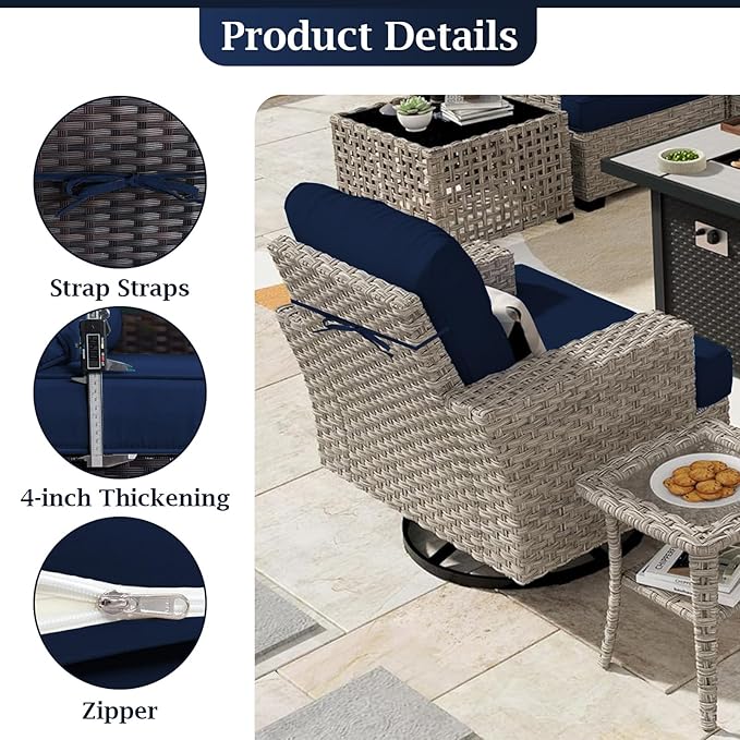 Outdoor Sectional Cushions, 4" Foam High-Density, Water-Resistant Couch Cushions Replacement Set, 14 Piece Patio Sectional Cushion for 6-Seat Sectional Patio Conversation Sets (Dark Blue)