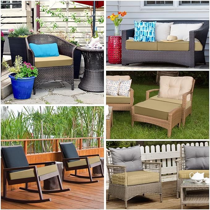 Waterproof Outdoor Seat Cushions 24x24x4 Inch, Patio Chair Cushions with Adjustable Straps & Handle, Fade-Resistant, Machine Washable, 2 Packs Blue