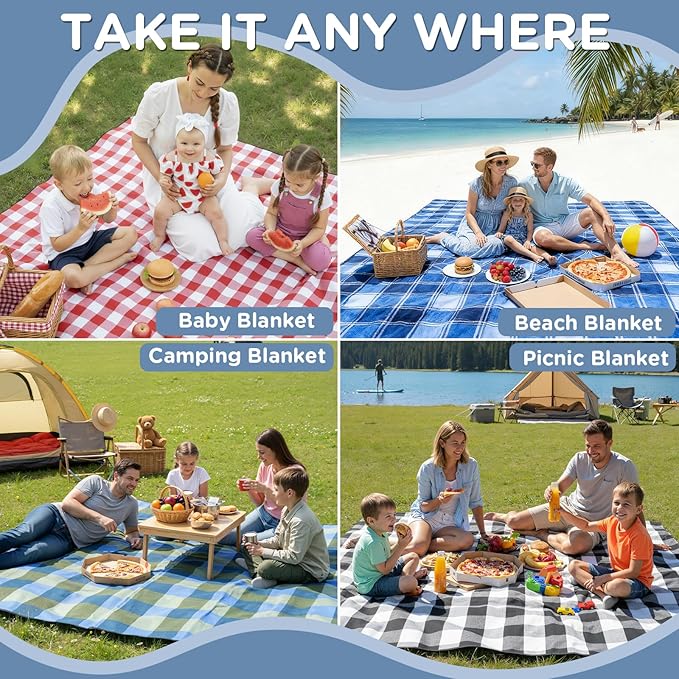 Waterproof Picnic Blanket Beach Outdoor Camping Mat Extra Large Foldable Cute Big Travel Essential Accessories Gift Park Patio Lawn Garden Grass Ground Play Music Festival Concert Must Have