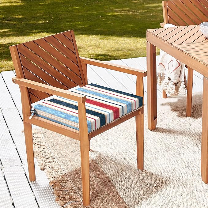 LVTXIII Outdoor Chair Cushions, Fade-Resistant Patio Furniture Cushions Outdoor Chair Pads with Ties for Dining Chairs and Garden Furniture Use, 18.5"x16"x2" 2 Pack, Stripe Red Blue