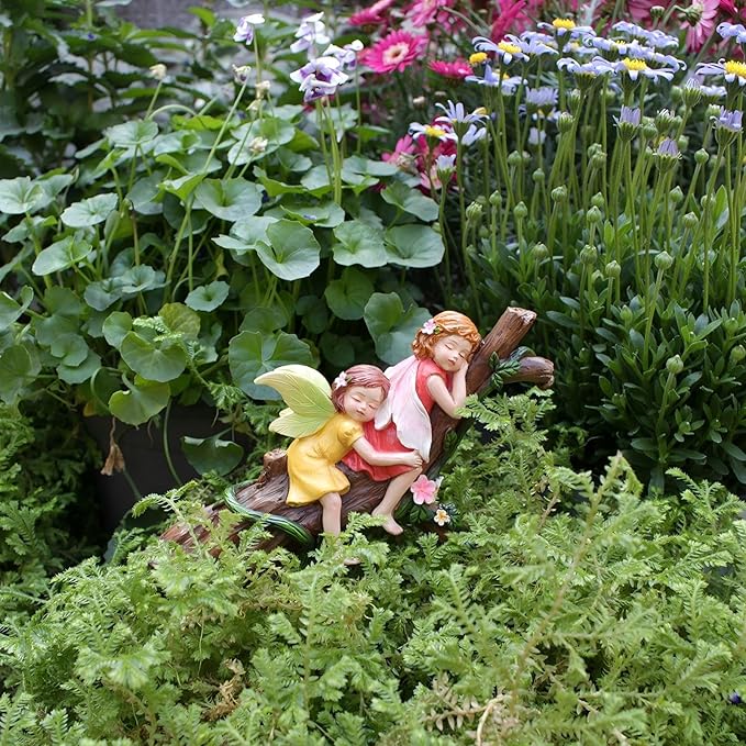 Fairy Garden Figurine, Sleeping on Tree Branch, Miniature Figurine for Plant Pots & Fairy Garden Decor, Resin Outdoor Decor, Unique Gift for Girls