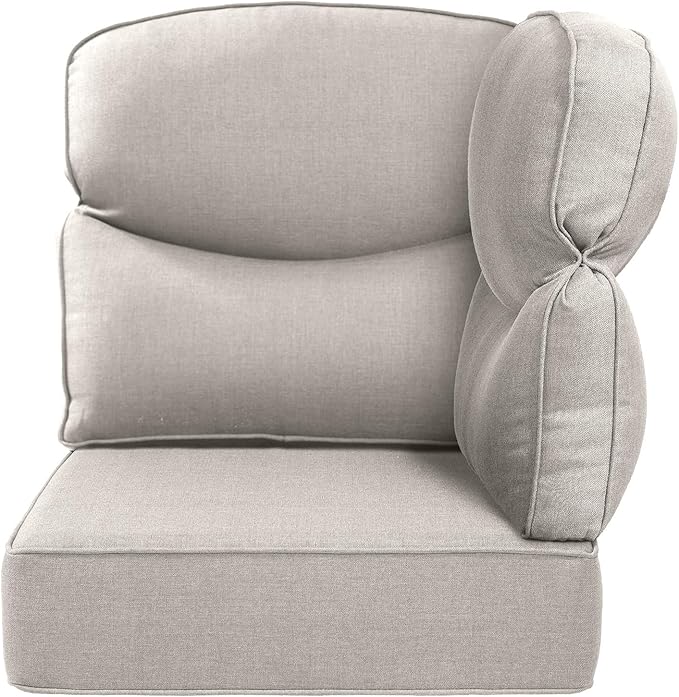 Luxury 24x24x6 Outdoor Corner Cushion 1 Set - Water-Repellent 3-Piece Cushion Set with Zipper for Outside Rattan Wicker Sofa Loveseat Chair Sectional Patio Conversation Sets - Beige/Smile